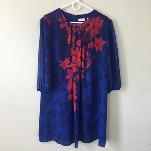 Navy Blue and Red Shift Dress. 3/4 length sleeve.